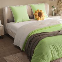 Bettwäscheset 160x200 Cm 4 Teile, Doppelbettwäsche Mit 1 Spannbettlaken, 1 Bettbezug Und 2 Kissenbezügen, Polyester, Grün + Weiß