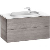 Elément bas avec deux tiroirs et lavabo en fineceramic beyond Roca Couleur : Oak City - Dimensions : 1000 mm