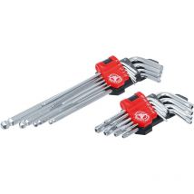 Juego de llaves en ángulo largas con perfil en t (para Torx) T10 - T50 / hexágono interior 1,5 - 10 mm 18 piezas