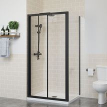 Bi Fold Shower Door Enclosure Bathroom Walk In Cubicle Safety Glass Screen Black with Side Panel 900x1000mm
