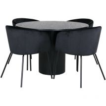 BiancaROBL Essgruppe Esstisch schwarz und 4 Berit Esszimmerstühle Velour schwarz.