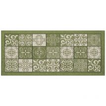 BIANCHERIAWEB Tappeto cucina antiscivolo lavabile, Passatoia cucina misura 55x115 cm, Tappeto cucina Made in Italy con Disegno Maiolica Verde,