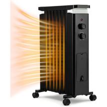 COSTWAY 1500W Radiatori a Olio Basso Consumo, 3 Livelli di Riscaldamento 7 Elementi, Funziona Umidificazione, Ruote e Portasciugamano, Protezione