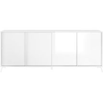 Meublorama - Biblioteca de diseño con puertas de vidrio y led integrados, blanco lacado brillante/roble claro, colección urban