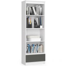 Akord - Büroregal R60 Büro-Bücherregal Weiß 60 cm Schublade 4 Ebenen Front Graphitgrau B60 x H180 x T35 cm