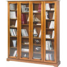 Beaux Meubles Pas Chers - Bibliothèque 4 Portes Vitrées Merisier 18 Niches l 158.8 h 182.2 p 33 cm - marron