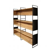 Bibliothèque filaire 6 étagères bois recyclé et métal noir - cabanon