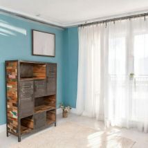 Pier Import - Bibliothèque bois recyclé 4 niches et 4 portes métalliques 125x40x160cm caravelle