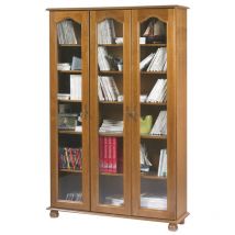 Bibliothèque Chêne 3 Portes Vitrées 12 Niches l 120.6 h 182.2 p 33 cm - marron