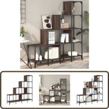 Bibliothèque chêne marron 122x30x132cm bois ingénierie et métal - Bibliothèque - Étagère - Meuble De Rangement - Bibliothèque Design - Bibliothèque