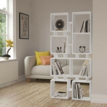 Toscohome - Bibliothèque cube en bois double face 79x166,5h cm blanc - Rail