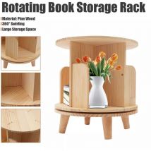 Senderpick - Bibliothèque de 31 cm de haut Étagère de rangement cylindrique à 1 niveau Coin de bibliothèque rotatif à 360° Rangement en bois à quatre