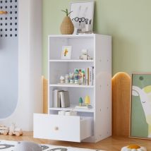 Wishdor - Bibliothèque enfant, bibliothèque blanche avec 3 étagères et tiroir coulisses silencieuses