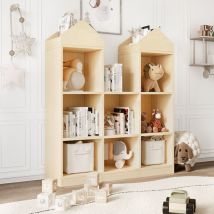 Lunsy - Bibliothèque Enfant en Bois, Etagères de Rangement Livres pour Garçon, Fille, Chambre, 8 Compartiments de Stockage, 91 x 30 x 108 cm