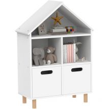 Aiyaplay - Bibliothèque enfant style nordique maisonnette - 2 tiroirs, 3 niches - mdf effet bois clair blanc