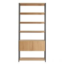 Miliboo - Bibliothèque étagère avec rangement fermé finition bois clair chêne et métal noir L94 cm flea