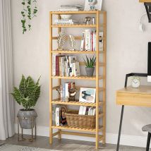 Bibliothèque-Étagère de Rangement en Bamboo à 6 Niveaux, Étagère de Hauteur Réglabale, 161cm Meuble de Rangement Naturel Design pour Cuisine, Salon,