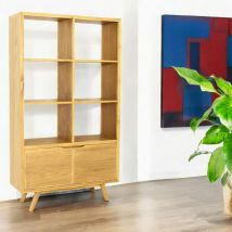 Pier Import - Bibliothèque Etagère en Teck massif naturel 2 portes et 6 niches 100x35x175cm fiftees