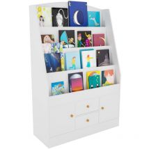 Décoshop26 - Bibliothèque étagère pour enfants avec compartiments et tiroirs 123x80 cm mdf blanc 100003495