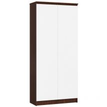 Akord - Bibliothèque de bureau Armoire R80 Wengé 80 cm 2 portes façade Blanche 8 étagères 80x35x180 cm