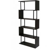 [JAMAIS UTILISÉ] Bibliothèque HHG-091, étagère de salon, structure 3D 183x80cm, 5 niveaux, marron foncé, métal noir