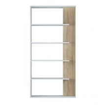 Bücherregal Columbia, Doppelseitiges Bücherregal mit 5 Böden, Büro- oder Schlafzimmertrennregal, cm 90x25h180, Weiß und Eiche