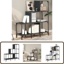Bibliothèque noir 92x30x102 cm bois d'ingénierie et métal - Bibliothèque - Étagère - Meuble De Rangement - Bibliothèque Design - Bibliothèque Moderne