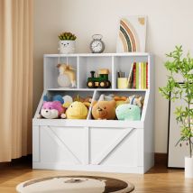 Lunsy - Bibliothèque pour Enfants, Meuble de rangement,Chambre Enfant, Étagères à 2 hauteurs, Blanc,90x42x92cm