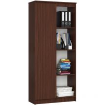 Akord - Bibliothèque de bureau R80 Wengé 80 cm 1 porte façade Wengé 8 étagères 80x35x180 cm