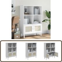 Bibliothèque senja aspect de rotin blanc bois massif de pin - Bibliothèque Murale - Bibliothèque Design - Bibliothèque Blanche - Bibliothèque Bois
