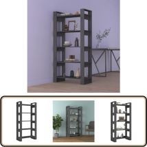 Bibliothèque/Séparateur de pièce Gris 80x35x160 cm Bois massif - Bibliothèque - Bibliothèque Design - Meuble Rangement - Séparateur Pièce - Meuble