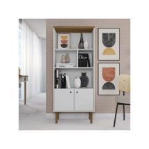 Bibliothèque 4 niches 2 portes Blanc/Bois - wasan - l 68 x l 36 x h 160 cm