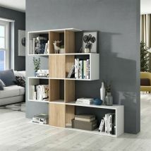 Fores - Bibliotheque étagere zigzag - Chene et blanc - 3 niveaux - 145 x 145 x 28 cm