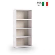 Terraneo - Bibliothèque compacte avec trois étagères réglables, blanc, fond en chêne