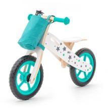 Robincool - Bicicleta Sin Pedales Montessori Street Cirtuit 83x36x53 cm Correpasillos de Madera Verde con Timbre y Bolsa de Tela