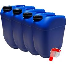 Lot de 4x Bidon Jerrican Plastique 20 Litres Bleu + 1 Robinet Verseur