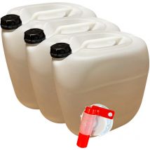 Lot de 3x Bidon Jerrican Plastique 30 Litres Blanc