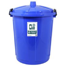 Bidone Con Coperchio Chiuso Grande 50 Lt Antiodori O Randagismo Blu Pattumiera Con Etichetta Raccolta Differenziata Del Metallo Da Interno O Esterno 