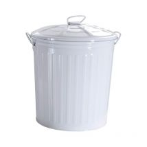 Bidone LT.35 verniciato bianco con coperchio e maniglie laterali Ø37x41h cm - King Home