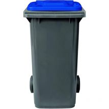 Bidone carrellato grigio coperchio blu pattumiera per raccolta differenziata rifiuti 120 Lt con ruote