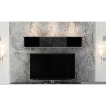 TV-Ständer mit Wohnwand Bientv 180 schwarzer Marmoreffekt und silberne Details