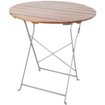 Klappbarer Biergartentisch DBG1007 – 120x70 cm – Metallgestell – Akazienholz – Platz für 4 Personen – Pflegeleicht – Silbergrau