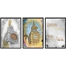 Big ben London Trio, Set de 3 posters muraux - 90x45cm