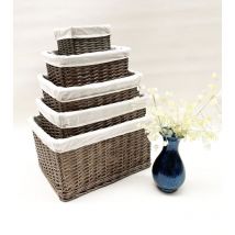 Topfurnishing - Set Of 2 Small Wicker Willow Storage Basket With Cloth Lining [Oak Small: 22x22x14.5cm] - Oak