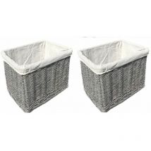 SET OF 2 Big Huge Deep Living Room Fireplace Log Basket Full Wicker Storage Box [Grey Set of 2 Large 46.5x33x26cm)