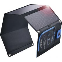 BigBlue 28W Tragbar Solar Ladegerät 2-Port USB(5V/4A insgesamt), IPX4 Solarpanel mit Digital Amperemeter und Reißverschluss zum Schutz für