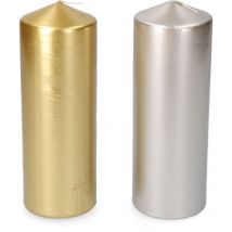 Bougie décorative en paraffine or/argent - Ø7x20cm - Couleurs sorties