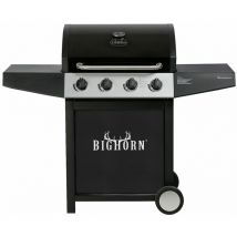 BIGHORN Barbecue de gaz à 4 brûleurs 11.7kW sur chariot, barbecue avec deux tablettes Latérales,Cuisson Teppanyaki
