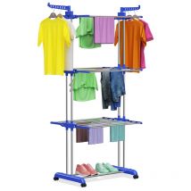 Bigzzia - Clothes Drying Rack 4-Tier Folding Clothes Airer,Laundry Drying Rack Collapsible Clothes Rack, blue