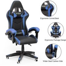 Bigzzia - Gaming Chair Office Chair Desk Chair Swivel Heavy Duty Chair Ergonomic Design with Cushion and Reclining Back Support (Black and Blue)